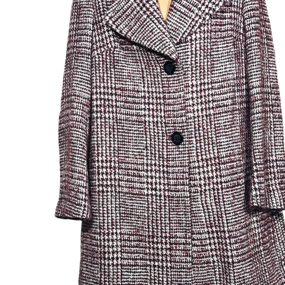 Sam Edelman Plaid Coat 10 Wool Blend Burgundy Notched Collar Button Luxury - Picture 4 of 12